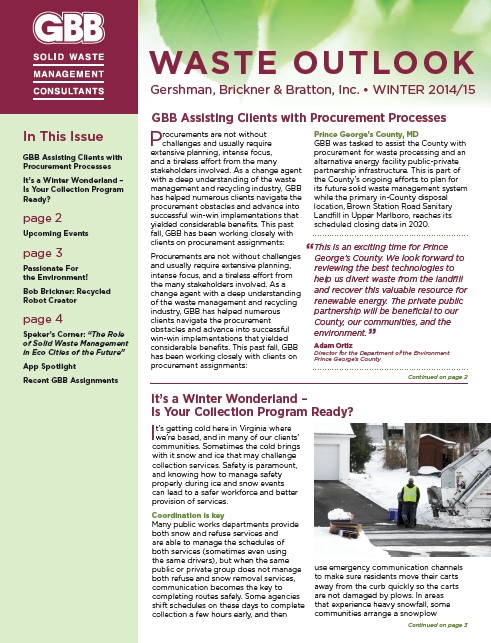 GBB Waste Outlook Newsletter - Winter 2015