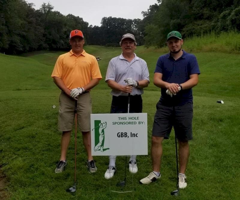 Pictured here are the golfing partners of GBB Senior Vice President Chris Lund at the hole sponsored by GBB: Josh Byerly (Henrico County Department of Public Works, VA), Ken Bannister (Draper Aden Associates), and Andrew Copley (Geosyntec Consultants).