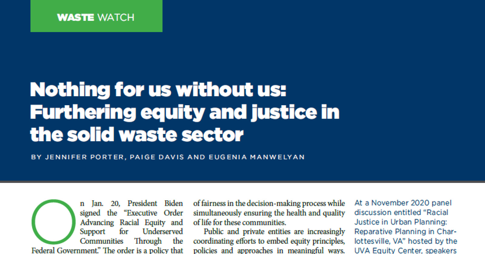 Furthering Equity and Justice in the Solid Waste Sector